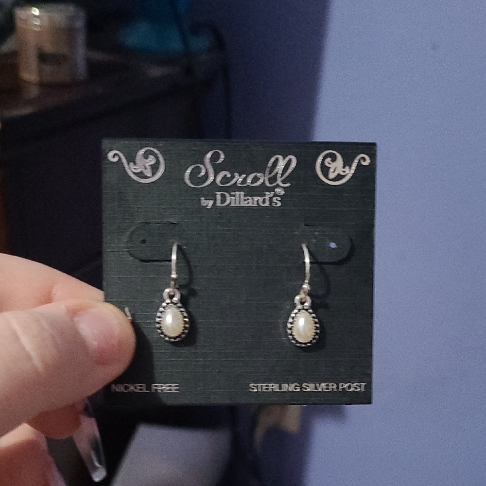 Silver and White Earrings